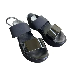 Ron White Rapisardi Black Strappy Elastic Leather Platform Sandals 38 thumbnail 2