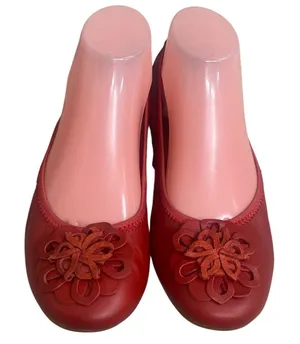 Born Womens Red Leather Floral Rosette Ballet Flats Size 8.5M‎ comfrt slip in thumbnail 1