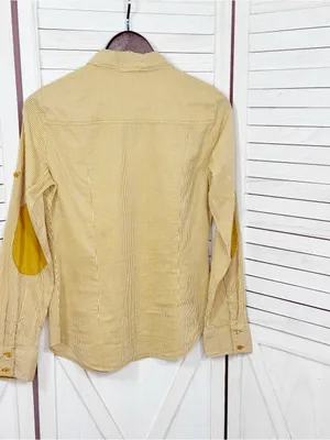 Zara TRF Striped Elbow Patch Western Style Button Up Shirt Yellow Medium thumbnail 7