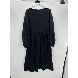 Old Navy Womens Black Smocked Square Neck Cotton Balloon Sleeve Midi Dress L thumbnail 3