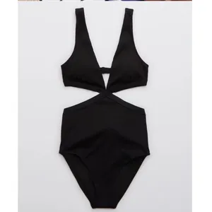 Aerie | NWT Woman's Black Real Good‎ Ribbed Cutout One Piece Swimsuit, Size L thumbnail 8