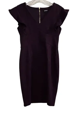 DKNY Women's Purple‎ V-Neck Ruffled Cap-Sleeve Sheath Dress Size 4 thumbnail 1