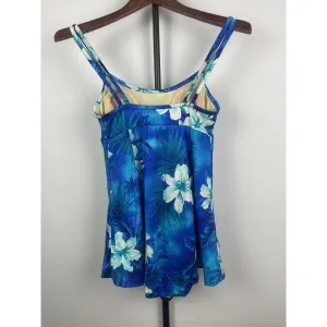 Vintage MAINSTREAM Blue Tropical Floral‎ One Piece Swimsuit Dress Size 10 thumbnail 3