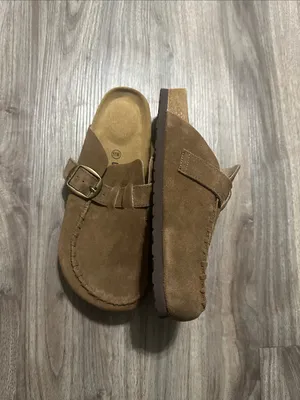Cushionare Women’s Suede Buckle Mules in Brown thumbnail 9