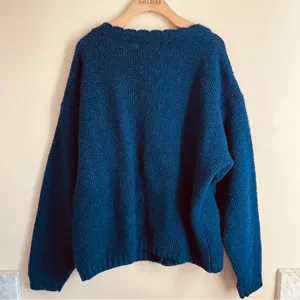 April Cornell Vintage Wool Cardigan Knit Sweater Blue Button Front sz L thumbnail 9