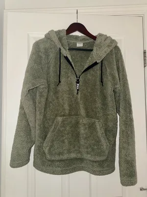 Victoria’s Secret Pink Fleece Hooded Quarter Zip in Green thumbnail 3