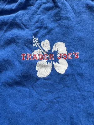 Trader Joe’s blue hibiscus employee graphic T-shirt cropped Y2K size medium thumbnail 3