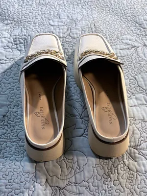 ☀️Naked Feet Elect Chamois White Leather Gold Chain Platform Loafer Mules Sz 8🧡 thumbnail 2