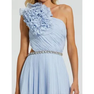 Mac Duggal Blue Size 4 Pleated Ruffle One Shoulder Maxi Gown Dress thumbnail 4