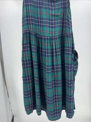 S.Roberts Green and Navy Plaid jumper Midi Dress drop pockets school girl vtg M thumbnail 4