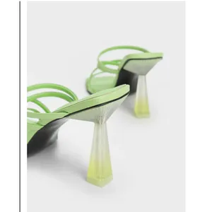 Charles & Keith Mules Women 37 Green Strappy Transparent Heel Trendy Chic Sandal thumbnail 2