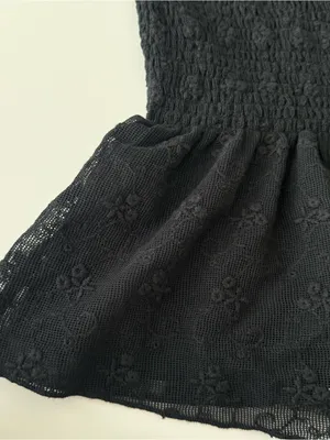 American Eagle Smocked Eyelet Mesh Peplum Top Black XL whimsigoth Fairycore thumbnail 3