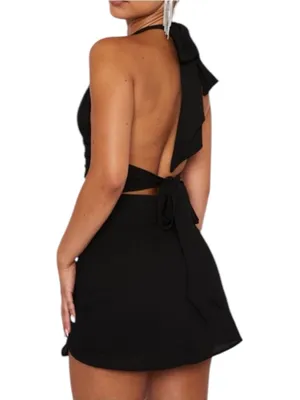 White Fox Boutique NWT Women’s Size XL Black Sweet Fantasy Halter Mini Dress thumbnail 10