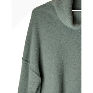 Aerie Turtleneck Sweater Women Small Green Fuzzy Knit Side Slit Lounge Outdoor thumbnail 5