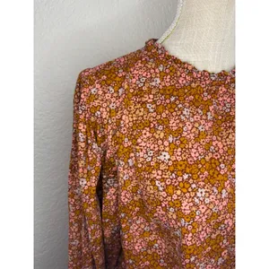 Universal Thread Floral Blouse L Excellent Ruffle Neck Long Sleeve Rust Multi thumbnail 3