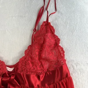 Victoria's Secret Babydoll L Large Cami Top Lace Pleated Lingerie‎ Satin Bow Red thumbnail 5