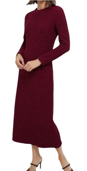 NWT Tuckernuck Hyacinth House Madison Textured Long Sleeve Burgundy Dress MEDIUM thumbnail 1