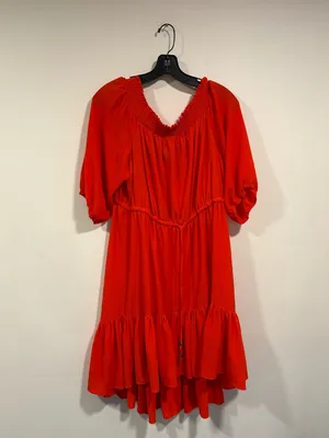 Vince Camuto Red Smocked V-Neck Tiered Mini Dress thumbnail 2