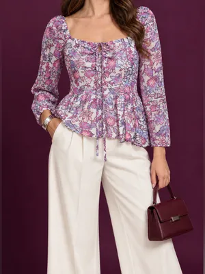 NWT French Connection Fotini Hallie Floral Peplum Blouse M $78 thumbnail 1