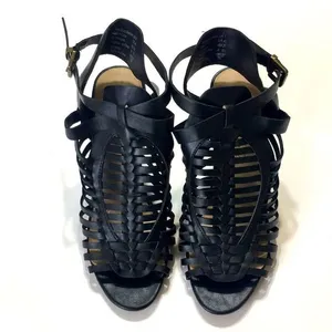 American Eagle Black Woven High Heel Open Toe Ankle Strappy Size 8 thumbnail 2
