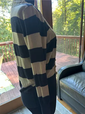 RXB stripped Navy and Cream Lace-Trim Cardigan Sweater thumbnail 2
