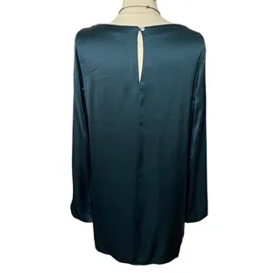 NWOT MADEWELL Long Bell Sleeve Satin Shift Dress in‎ Smoky Spruce, Medium thumbnail 8