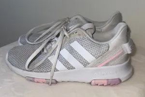 Adidas Cloudfoam Pure‎ Sneakers Women’s Size 4– Gray & White with Pink Accents thumbnail 1