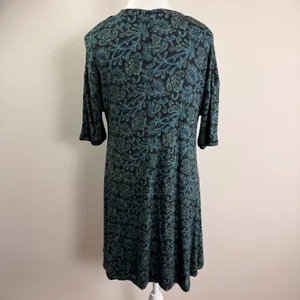 Natural Life Botanical Print Swing Dress Teal Black 3/4 Sleeve Small NWT thumbnail 3