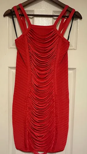 bebe Hibiscus Red Cutout Bandage Dress - Mitered‎ Bodycon Mini - Size XS thumbnail 1