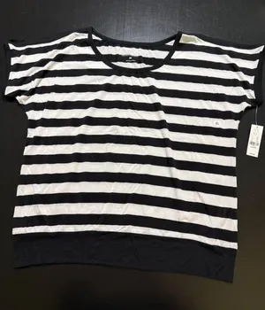 New York & Company Black White Striped Cold Shoulder Top XL NWT thumbnail 1