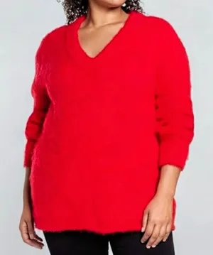 BP Mohair V‑Neck Oversized Red Sweater Sz1X NWT thumbnail 1