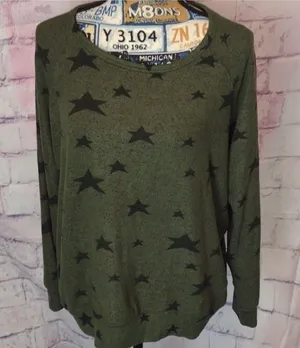 Buffalo DAVID BITTON - green star long sleeve top size medium thumbnail 1