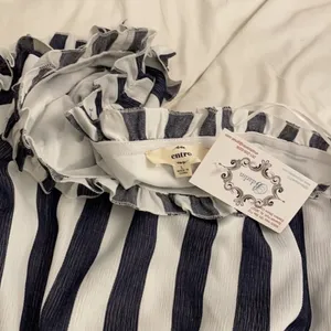 Entro Blue Mini Dress Women's Size L One Shoulder Ruffled Striped NEW thumbnail 3
