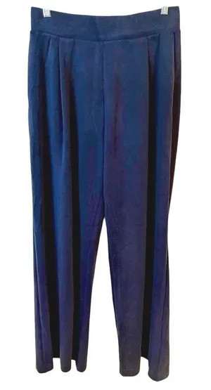Ododos Wide Leg Pants Womens Large Navy Blue New Pleated Modal‎ Stretch Trousers thumbnail 1