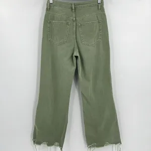 BAYEAS Wide Leg Jeans Green Denim High‎ Rise Raw Hem Distressed Women’s Size 24 thumbnail 4