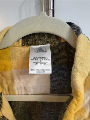 Disney Parks Yellow Black & Gray Plaid Pluto Flannel Shirt medium EUC holiday thumbnail 5