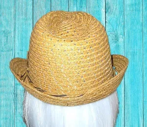 Cute straw fedora with turquoise beaded band! Tan thumbnail 6