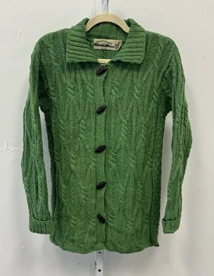 Vintage Aran Crafts Merino Wool Cable‎ Knit Button Cardigan Sweater Green XS thumbnail 1