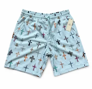 Saints Studio Mesh Shorts – Light Blue Cross Print thumbnail 1