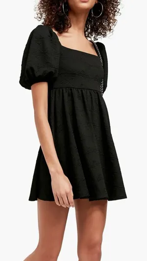 Free People Violet Mini Dress Black Textured Puff Sleeve Empire‎ Waist XS thumbnail 1