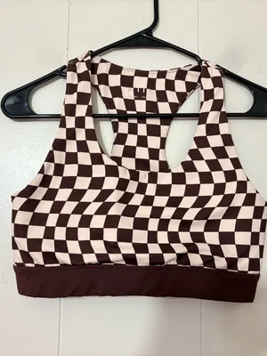 WILO The Label Checkered Sports Bra Brown Cream Racerback Size L thumbnail 2