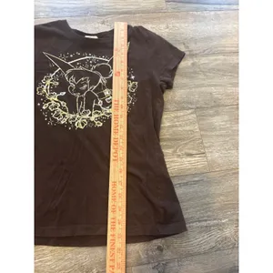 Vintage y2k Disney Tinker Bell Gold Foil Graphic Tee Brown Cotton Shirt Small thumbnail 4