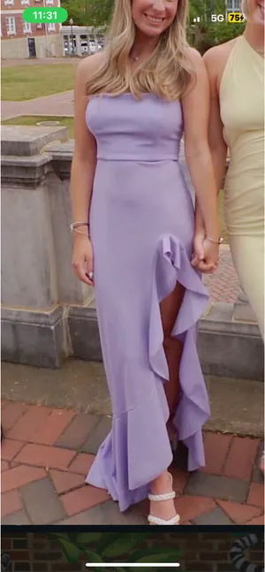 Lucy in the Sky Strapless Back Bow Corset Maxi Dress in Lavender thumbnail 2