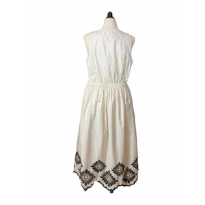 Universal Thread Womens Size XL Cream Black Embroidered Midi Dress Boho Pockets thumbnail 6