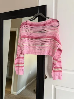 Shein Crochet Long Sleeve Top Pink thumbnail 2