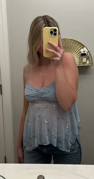 Urban Outfitters Blue Floral Mesh Flowy Tank Top thumbnail 1