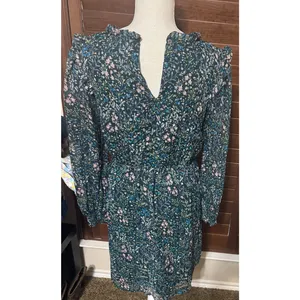 Loft Green Floral‎ Dress sz 4 Smocked Cottagecore Fairy Ditsy Prairie Mini thumbnail 5