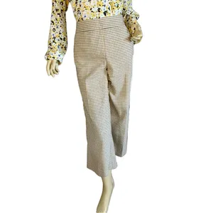 Loft Tan & Black Cropped Wide Leg Plaid Trousers (10) thumbnail 2