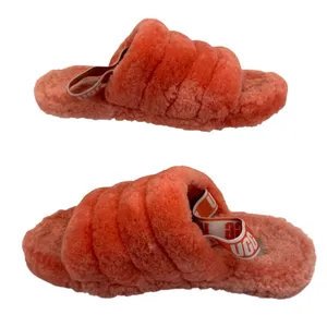 UGG Fluff Yeah Slide Sheepskin Slippers Coral Pink Orange Women 8‎ Y2K Spa Cozy thumbnail 7