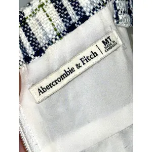 Abercrombie & Fitch White Blue Green Plaid Tweed Sleeveless Mini Dress Womens M thumbnail 3